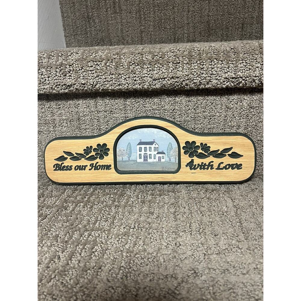 Vintage P. Graham Dunn Wood Wall Plaque “Bless Our Home With Love”